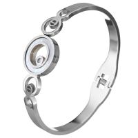 Stainless Steel Bangle, med White Shell, Donut, for kvinde, oprindelige farve, 18x18mm, 6mm, Indvendig diameter:Ca. 60x46mm, Solgt af PC