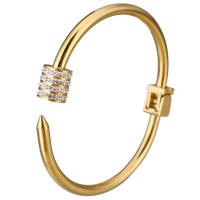 acero inoxidable Brazalete, con Arcilla analiar de diamantes de imitación AB, chapado en color dorado, para mujer, 10x9mm, 4mm, diámetro interior:aproximado 58x44mm, Vendido por UD