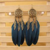 Zinc Alloy Tassel Earring, med Feather, Feather, antik bronze farve forgyldt, for kvinde, bly & cadmium fri, 120mm, Solgt af par