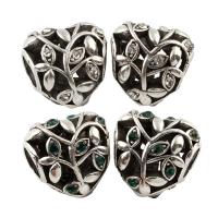 Zinc Alloy European Beads Heart antique silver color plated without troll & with rhinestone lead & cadmium free Approx 5mm Sold By Bag