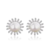 925 Sterling Silver Stud Earring, med Freshwater Pearl, Blomma, naturliga & för kvinna, 11x11mm, Säljs av Par