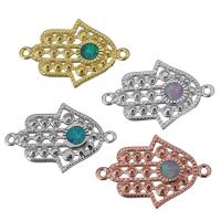 Sárgaréz Connector, -val Opál, Hamsa, galvanizált, 1/1 hurok, több színt a választás, 20.50x13.50x2mm, Lyuk:Kb 1mm, 10PC-k/Lot, Által értékesített Lot