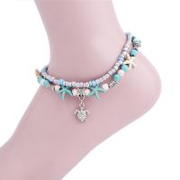 Zinc Alloy anklet, med Glas Seed Beads & Resin, med 2.4lnch extender kæde, sølvfarvet forgyldt, for kvinde & 2-streng, nikkel, bly & cadmium fri, Solgt Per Ca. 9.4 inch Strand