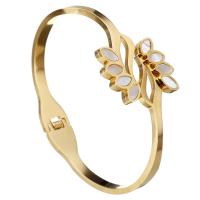 Roestvrij staal Bangle, met White Shell, Blad, gold plated, voor vrouw, 25mm, 5mm, Binnendiameter:Ca 62x46mm, Verkocht door PC