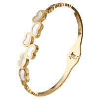 Roestvrij staal Bangle, met White Shell, Hart, gold plated, voor vrouw, 13mm, 5mm, Binnendiameter:Ca 65x45mm, Verkocht door PC