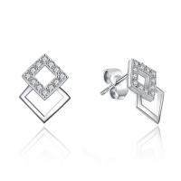 Sterling Silver Jewelry Earring, 925 Sterling Silver, Rhombus, micrea réiteach zirconia ciúbach & do bhean, 9x12.20mm, Díolta De réir Péire