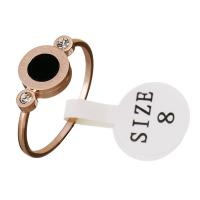 ROSTFRITT STÅL Finger Ring, med Harts, Flat Round, steg guldfärg pläterade, med romerska nummer & för kvinna & med strass, 8.5mm, 1.5mm, Storlek:8, Säljs av PC