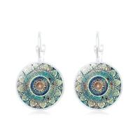 Zinc Alloy Hendel weer Earring, met Glas, ijzer oorbel hendel weer clip, Rond plat, plated, tijd gem sieraden & uniseks & sticker, meer kleuren voor de keuze, lood en cadmium vrij, 15x28mm, Verkocht door pair