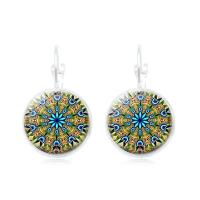 Zinc Alloy Hendel weer Earring, met Glas, ijzer oorbel hendel weer clip, Rond plat, silver plated, tijd gem sieraden & uniseks & verschillende ontwerpen voor de keuze & sticker, lood en cadmium vrij, 15x28mm, Verkocht door pair