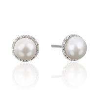 925 Sterling Silver Graí Earring, le Pearl Fionnuisce, nádúrtha & do bhean, 7.80x7.80mm, Díolta De réir Péire