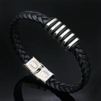 Titanium Staal Armband, met PU, plated, Corrosiebestendig & Koreaanse stijl & uniseks, Per verkocht Ca 8.5 inch Strand