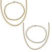 Parures de bijoux en acier inoxydable, Bracelet & collier, Placage, chaîne de gourmette & pour femme, plus de couleurs à choisir, 3.5mm, 3.5mm, Longueur Environ 22 pouce, Environ 9 pouce, Vendu par fixé