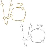 Edelstahl Schmucksets, Pullover Halskette & Armband, mit Verlängerungskettchen von 2Inch, Rhombus, plattiert, Oval-Kette & für Frau, keine, 13x13mm, 2mm, 13x13mm, 2mm, Länge ca. 23 ZollInch, ca. 7 ZollInch, verkauft von setzen