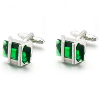 Messing Manchetknopen, met Groene Kwarts, geplatineerd, voor de mens, 19x14mm, Verkocht door pair