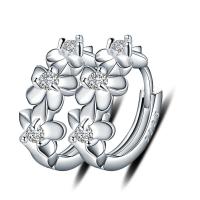 925 Sterling Silver Huggie Hoop Earring Common Camelia for woman & with cubic zirconia 12mm Sold By Pair