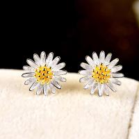 Sterling Silver Smycken Örhänge, 925 Sterling Silver, Daisy, plated, för kvinna & två ton, 8x8mm, Säljs av Par