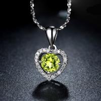 925 Sterling Silver Hänge, med Peridot sten, Hjärta, naturlig, med cubic zirconia, 11x16mm, Hål:Ca 3-5mm, Säljs av PC