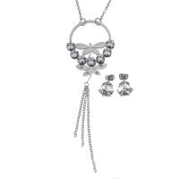 Set di gioielli in acciaio inox, orecchino & Collana, catena ovale & per la donna & con strass, colore originale, 36x53mm, 2mm, 9mm, Lunghezza Appross. 18 pollice, Venduto da set