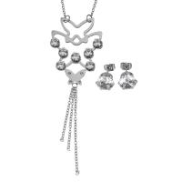 Set di gioielli in acciaio inox, orecchino & Collana, catena ovale & per la donna & con strass, colore originale, 37x52mm, 2mm, 9mm, Lunghezza Appross. 18 pollice, Venduto da set