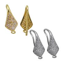 Blås Hook Earwire, Mässing, Rhombus, plated, med ögla & micro bana cubic zirconia, fler färger för val, 8x19x9mm, 1.1mm, Hål:Ca 1.5mm, Säljs av Par