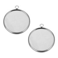 Rostfritt Stål hänge Inställning, ROSTFRITT STÅL, Flat Round, ursprungliga färgen, 20x23x2mm, Hål:Ca 2mm, Innerdiameter:Ca 18mm, 100PC/Bag, Säljs av Bag