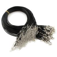 Fashion Ketting Cord, Rubber, zinklegering karabijn, met 1.5Inch extender keten, platinum plated, zwart, nikkel, lood en cadmium vrij, 2mm, Lengte Ca 17.7 inch, 10strengen/Lot, Verkocht door Lot