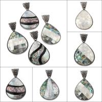 Abalone schelp papier Hanger, met Black Shell & White Shell & Zinc Alloy, Traan, antiek zilver plated, natuurlijke & verschillende stijlen voor de keuze, 48x80x7mm, Gat:Ca 8x12mm, 10pC's/Bag, Verkocht door Bag