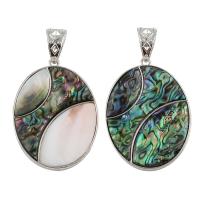 Black Shell Hanger, met Abalone schelp papier & White Shell & Zinc Alloy, Plat Ovaal, platinum plated, verschillende stijlen voor de keuze, 42x58x6mm, Gat:Ca 7x14mm, 10pC's/Bag, Verkocht door Bag