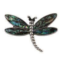 Zinc Alloy Hanger, met Abalone schelp papier, Dragonfly, antiek zilver plated, kan worden gebruikt als broche of hanger & met strass, nikkel, lood en cadmium vrij, 54x38x4mm, Gat:Ca 6x4mm, 10pC's/Bag, Verkocht door Bag