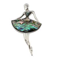 alliage de zinc Pendentif, avec document de coquille d'ormeau, Dancing Girl, Placage de couleur platine, peut être utilisé comme le broche ou le pendentif, protéger l'environnement, sans nickel, plomb et cadmium, 44x78x5mm, Trou:Environ 7x2mm, 10PC/sac, Vendu par sac