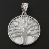 Valkoinen kuori Riipus, kanssa Sinkkiseos, Tree of Life, hopea päällystetty, 33x36x4mm, Reikä:N. 5x10mm, 10PC/laukku, Myymät laukku