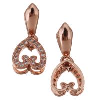 Ottone pizzico Bail, Cuore, placcato oro rosa, Micro spianare cubic zirconia, 8x8x5mm, Foro:Appross. 5x6.5mm, Venduto da PC