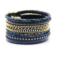 PU Armband, met Zinc Alloy, gold plated, multilayer & met strass, meer kleuren voor de keuze, nikkel, lood en cadmium vrij, 35mm, Per verkocht Ca 7.5 inch Strand