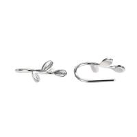 plata de ley 925 pendientes, Hoja, chapado en platina real, para mujer, 6.20x14.80mm, Vendido por Par