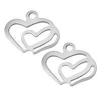 Acier inoxydable Coeur Pendentifs, couleur originale, 17x14x1mm, Trou:Environ 2mm, 100PC/lot, Vendu par lot