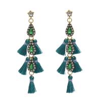 Zinc Alloy Tassel Earring, met Katoenen koord, Traan, gold plated, voor vrouw & met strass, meer kleuren voor de keuze, nikkel, lood en cadmium vrij, 45mm, 105mm, Verkocht door pair