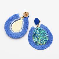 Zinc Alloy Tassel Earring, met Plastic Sequin & Katoenen koord, Traan, gold plated, voor vrouw, meer kleuren voor de keuze, nikkel, lood en cadmium vrij, 55x75mm, Verkocht door pair