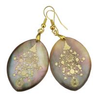 Oorbellen, Messing, met Abalone Schelp, Oog van het Paard, gold plated, voor vrouw, 58mm, 25x35mm, Verkocht door pair