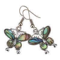 Shell Øreringe, Messing, med Abalone Shell, Butterfly, sølvfarvet forgyldt, for kvinde, 39mm, 22x21mm, Solgt af par