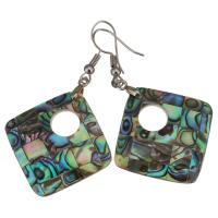 Oorbellen, Messing, met Abalone Schelp, Square, silver plated, voor vrouw, 55mm, 32x32mm, Verkocht door pair