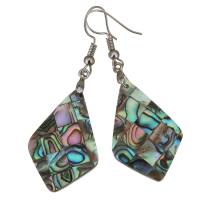 Shell - Orecchini, ottone, with conchiglia Abalone, Rhombus, placcato color argento, per la donna, 53mm, 20x30mm, Venduto da coppia