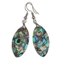 Shell Earrings Brass with Abalone Shell Flat Oval silver color plated for woman 54mm Sold By Pair