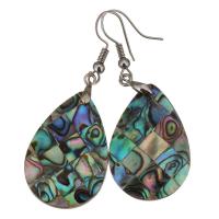 Shell náušnice, Mosaz, s Abalone Shell, Slza, barva stříbrná á, pro ženy, 54mm, 20x30mm, Prodáno By Pair