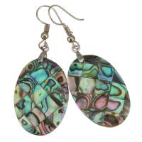 Shell náušnice, Mosaz, s Abalone Shell, Flat Oval, barva stříbrná á, pro ženy, 53mm, 20x30mm, 1Pair/Pair, Prodáno By Pair