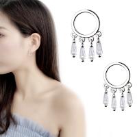 Prás Tassel Earring, platanam plátáilte, do bhean & le zirconia ciúbach, 15mm, Díolta De réir Péire