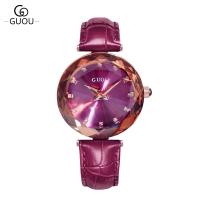 GUOU® Unisex Jewelry Watch Glass with Leather & Zinc Alloy Japanese watch movement Life water resistant & for woman & with rhinestone plated Approx 9 Inch  Sold By PC