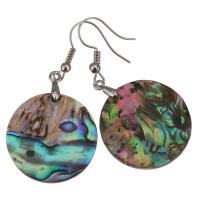 Shell náušnice, Mosaz, s Abalone Shell, Flat Round, barva stříbrná á, pro ženy, 49mm, 20mm, 1Pair/Pair, Prodáno By Pair