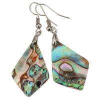 Shell Earrings Brass with Abalone Shell Rhombus silver color plated for woman 53mm Sold By Pair