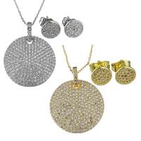 Zirkony Micro Pave Brass šperky Sady, náušnice & náhrdelník, Mosaz, s 1Inch extender řetězce, Flat Round, á, oválný řetězu & micro vydláždit kubické zirkony & pro ženy, více barev na výběr, 25mm, 1mm, 8mm, Délka Cca 16 inch, Prodáno By nastavit