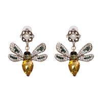 Zinc Alloy Drop Earring, med Krystal & Plastic Pearl, Bee, antik guld farve forgyldt, for kvinde & med rhinestone, flere farver til valg, 42x54mm, Solgt af par